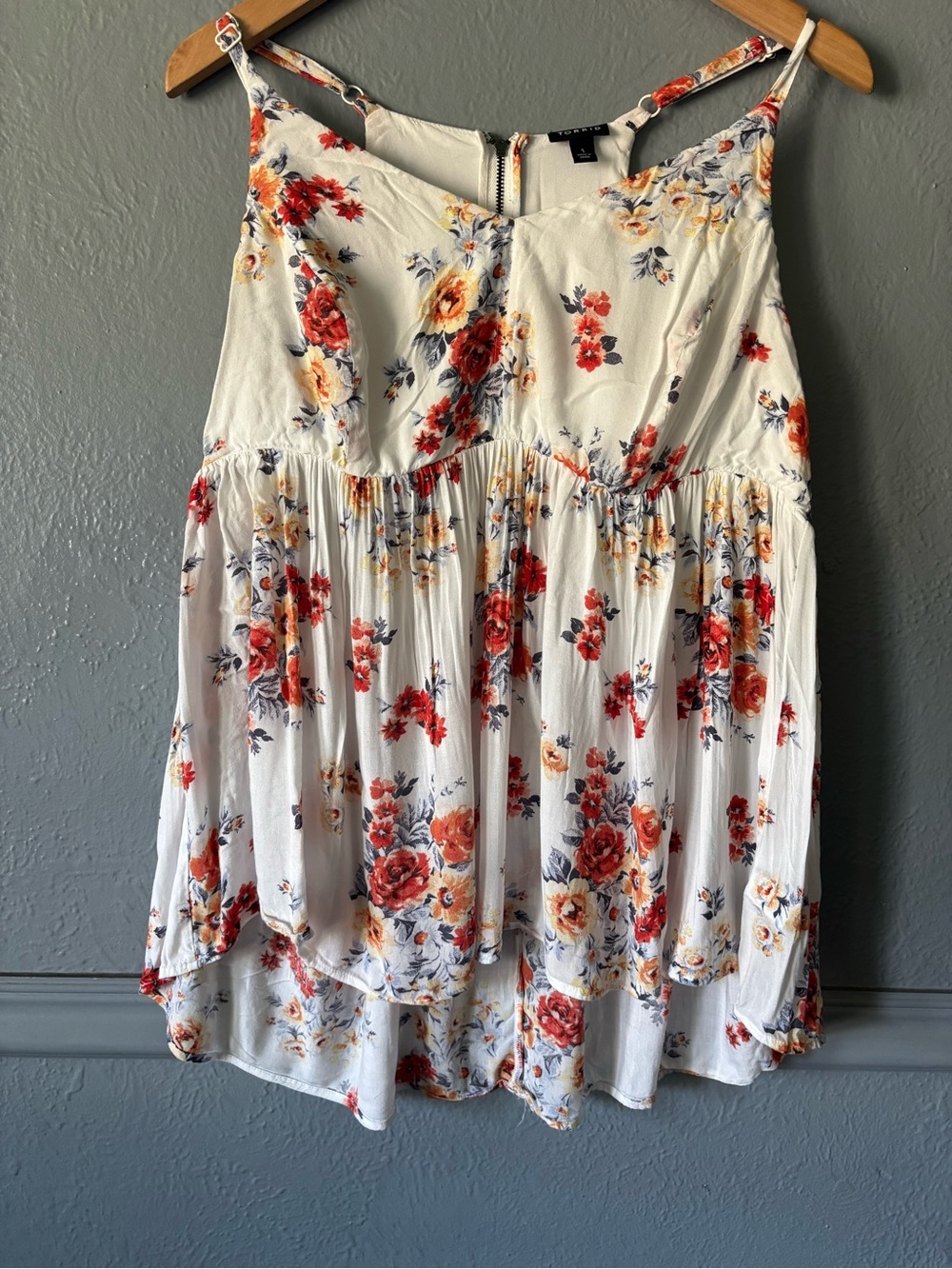 Torrid Floral Babydoll Tank Top White Multicolor Size 1